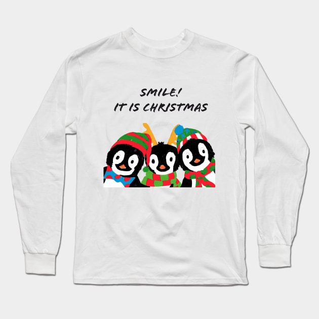 Smile It is Christmas! Penguin friends wish you a merry Christmas! Long Sleeve T-Shirt by kittyvdheuvel